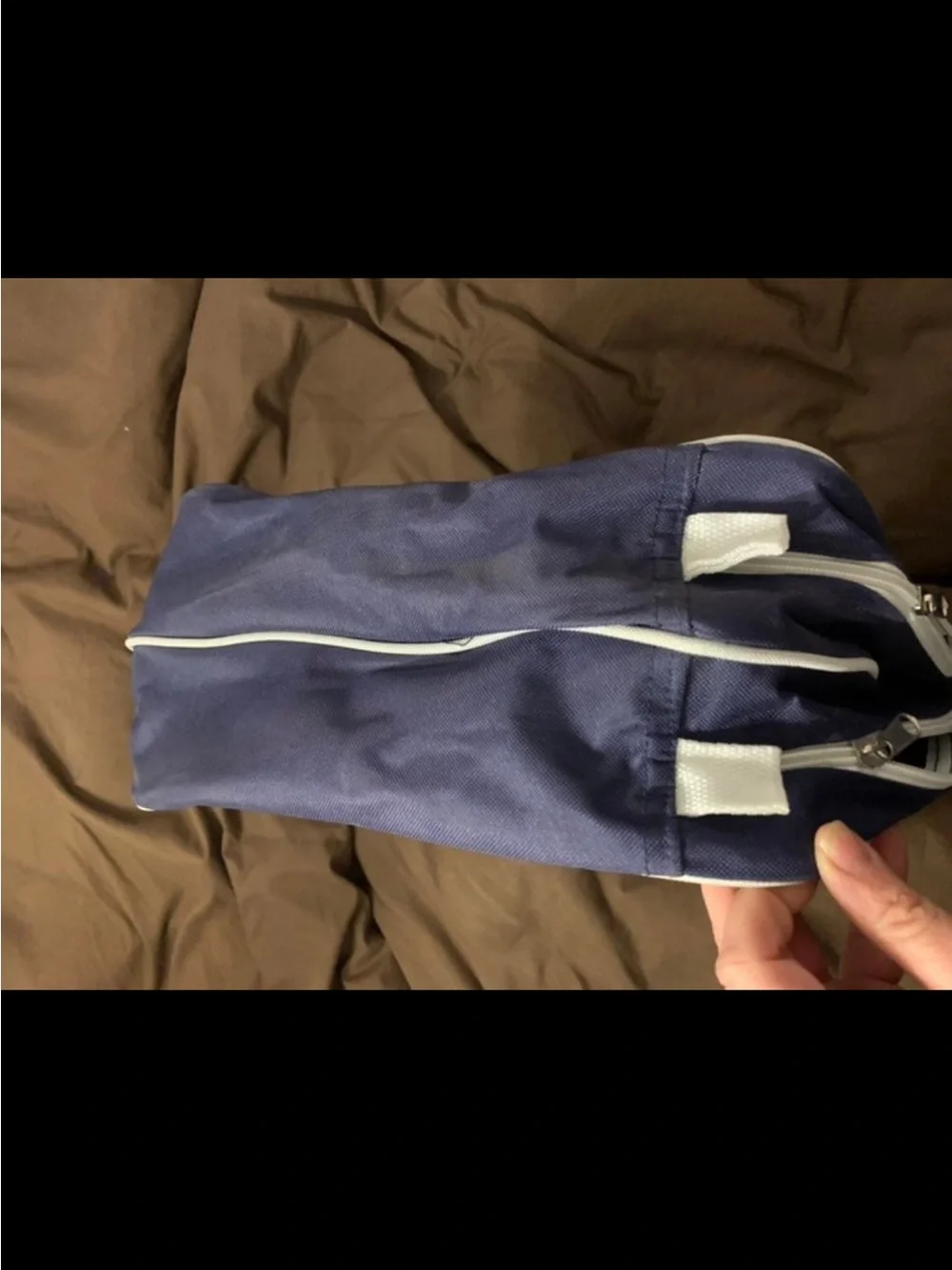 Navy Equestrian Boot Bag with White Piping